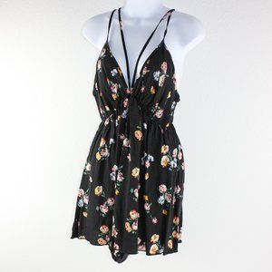 Black floral strappy romper